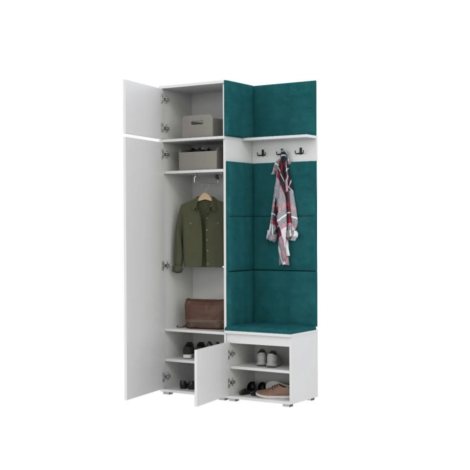 Garderoba z nadstawką i siedziskiem SINGAPUR 104 biała/zielona