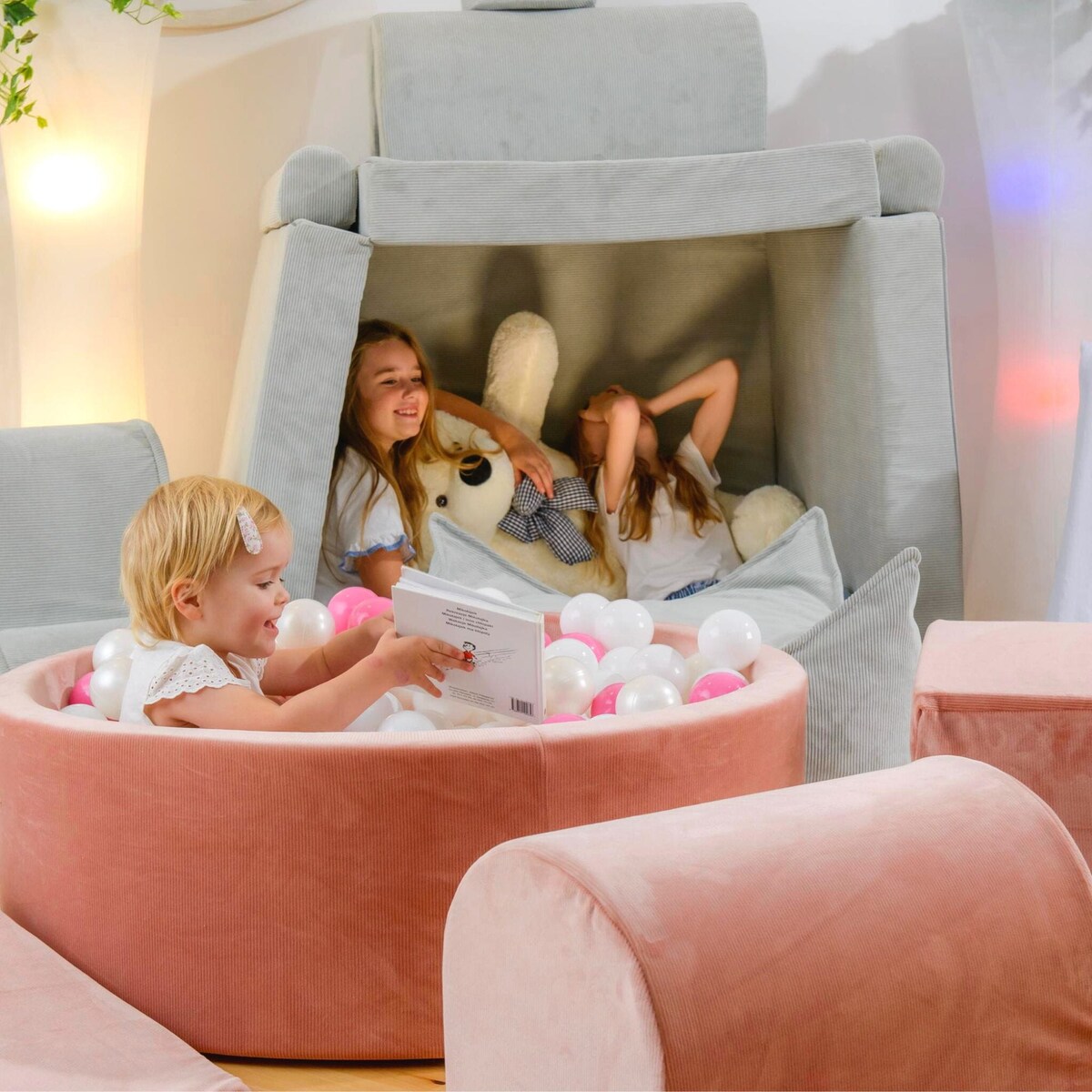 Piankowy Plac Zabaw z Basenem 230x45cm/bez Piłek dla Dziecka, Corduroy, Velvet, Morelowy