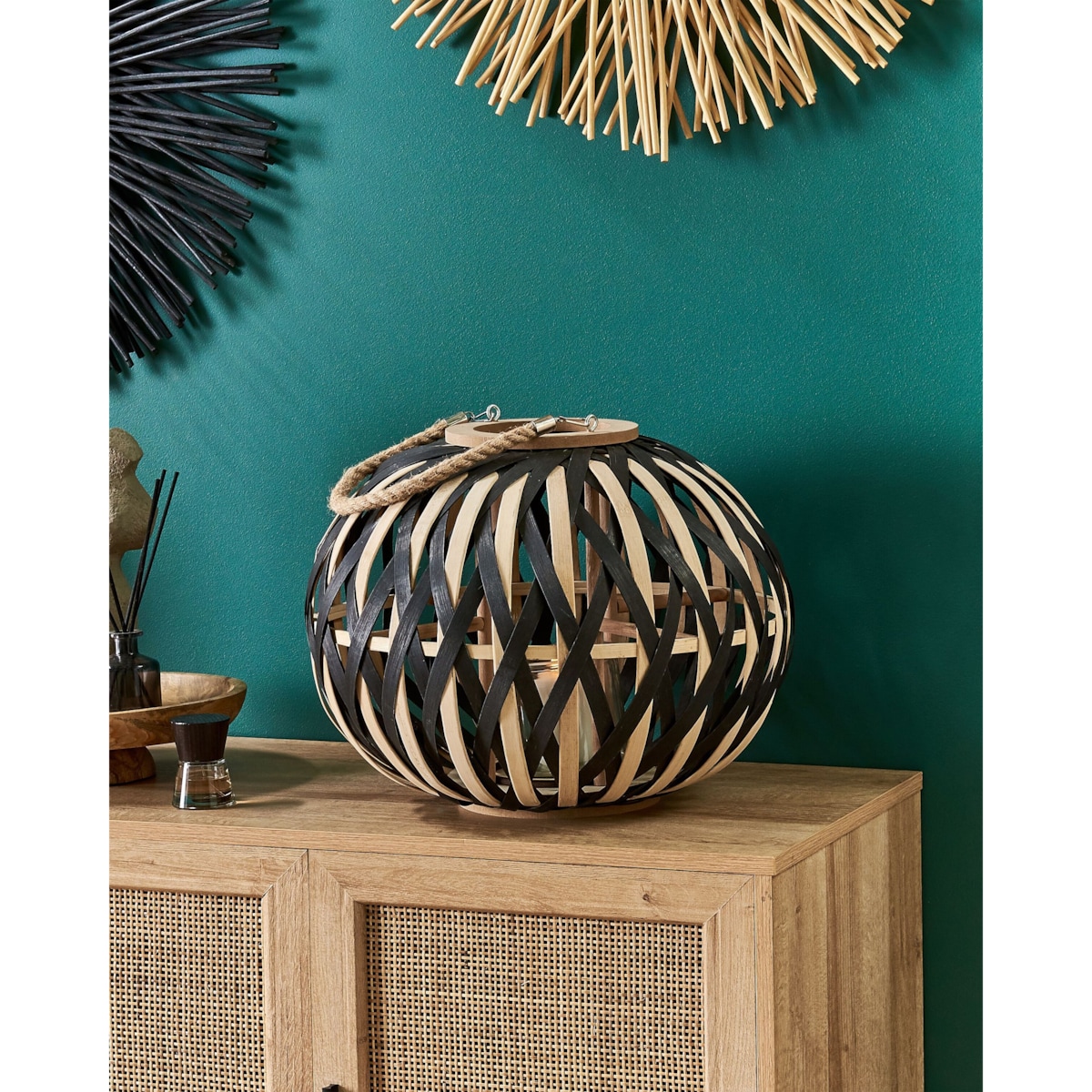 Lampion bambusowy 37 cm naturalny z czarnym BESAH