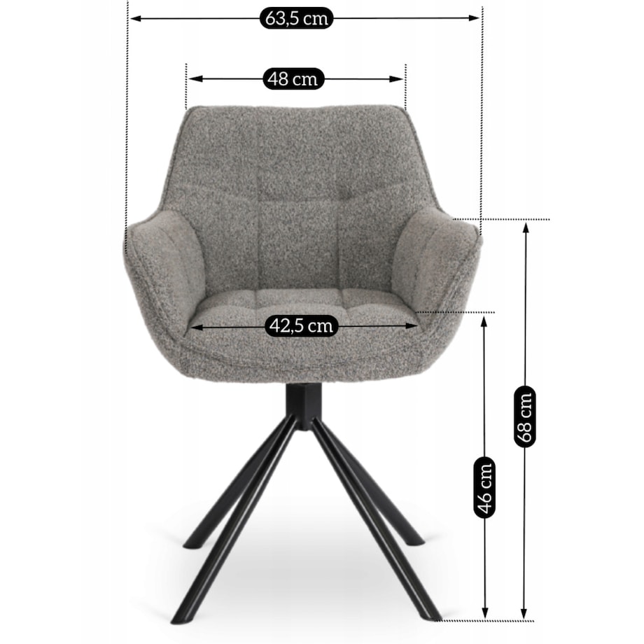 Krzesło Tapicerowane Obrotowe PEONY Kubełkowe Szare Do Jadalni Salonu Loft