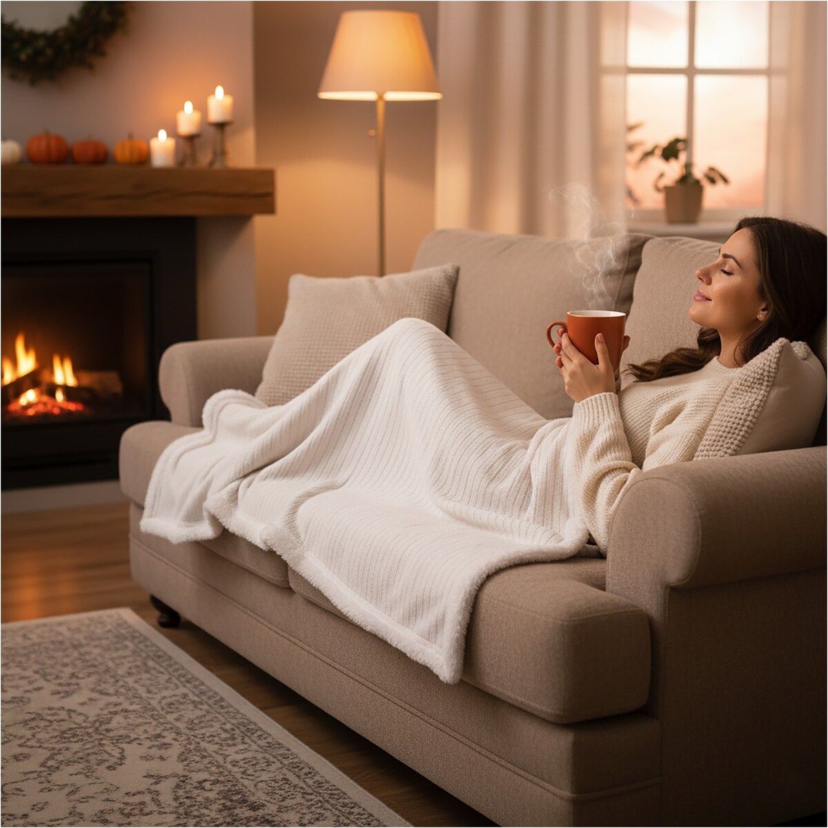 Koc Świąteczny Dekoracyjny Narzuta Na Łóżko 150X125 Cm Ozdoba Ciepły Biały