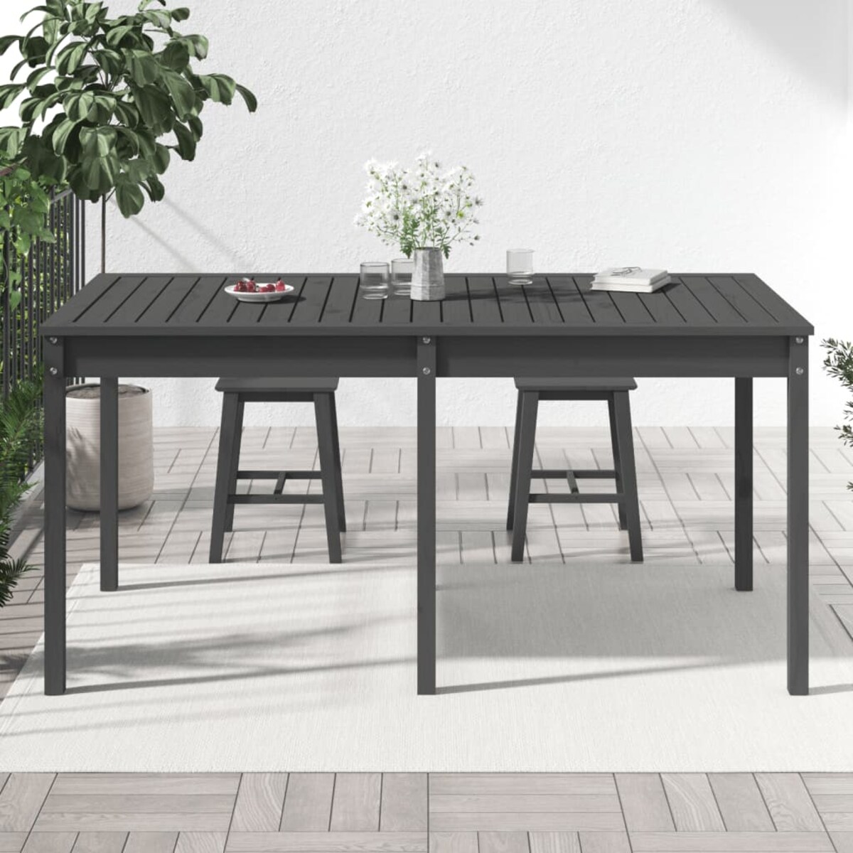 vidaXL Stół ogrodowy, szary, 159,5x82,5x76 cm, lite drewno sosnowe