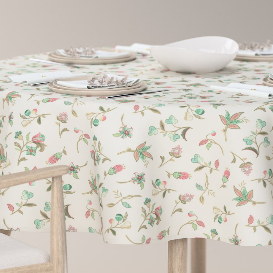 Obrus okrągły 130 x 130 cm małe kwiaty na jasnym tle