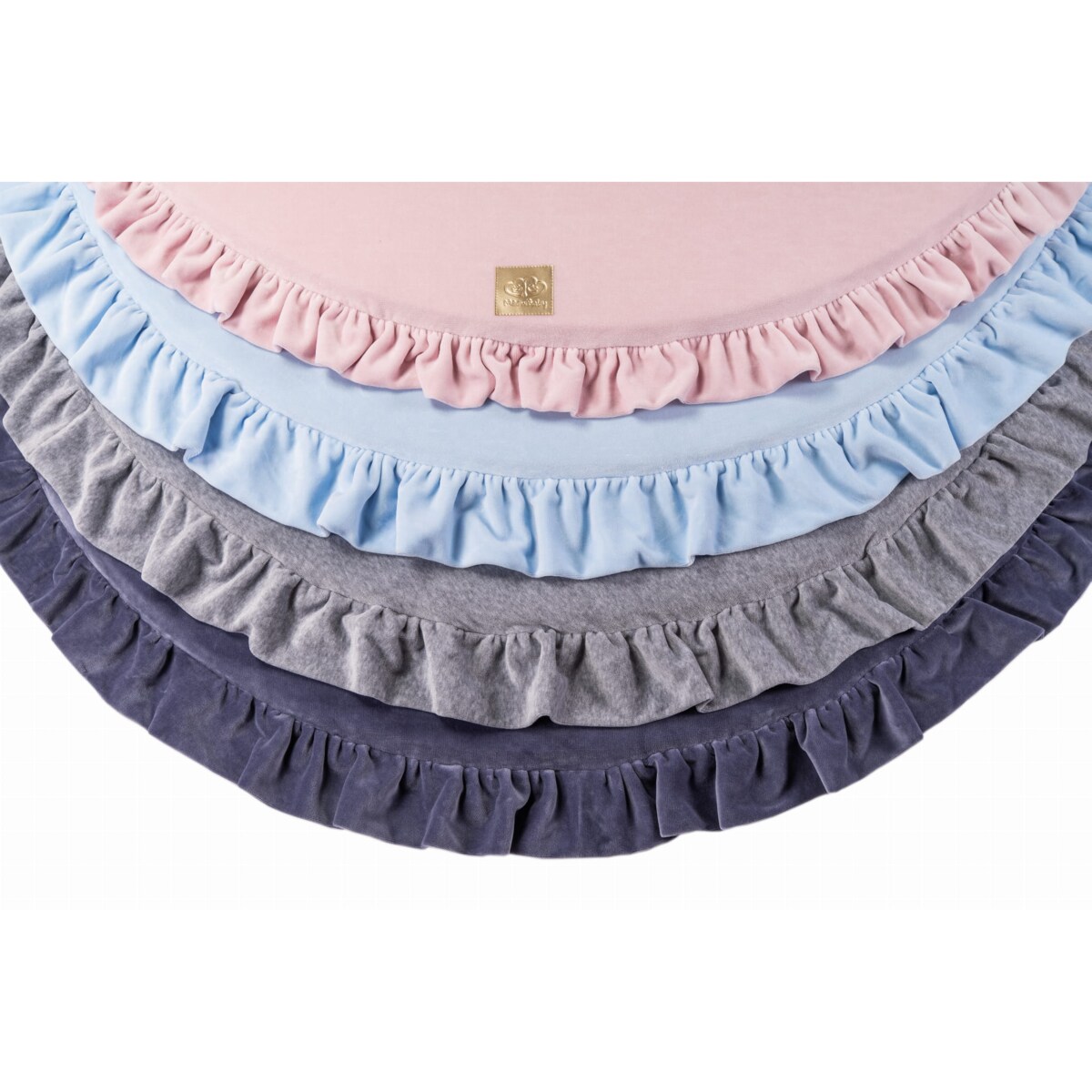 Mata Okrągła z Falbanką 100x100cm dla Dzieci, Welurowa, Szaroniebieska