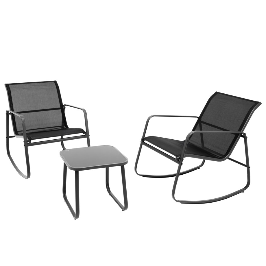 Zestaw Mebli Ogrodowych 2 Fotele Krzesła Bujane Textilene Stolik Szklany