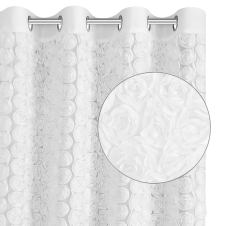 firana roses z aplikacją 3d róże po całości 140x250 przelotki | biała