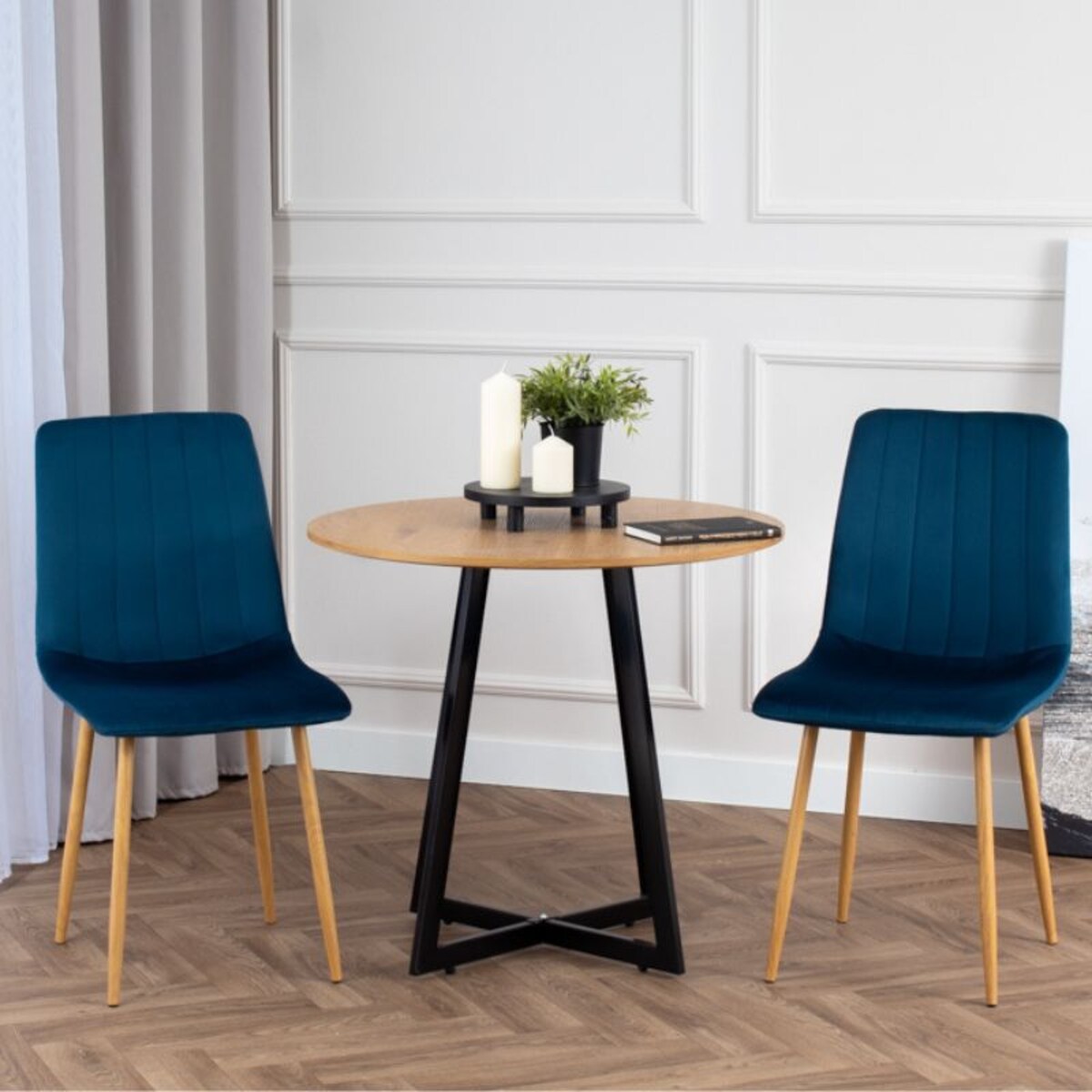 Krzesło tapicerowane do salonu jadalni welurowe pikowane granatowe