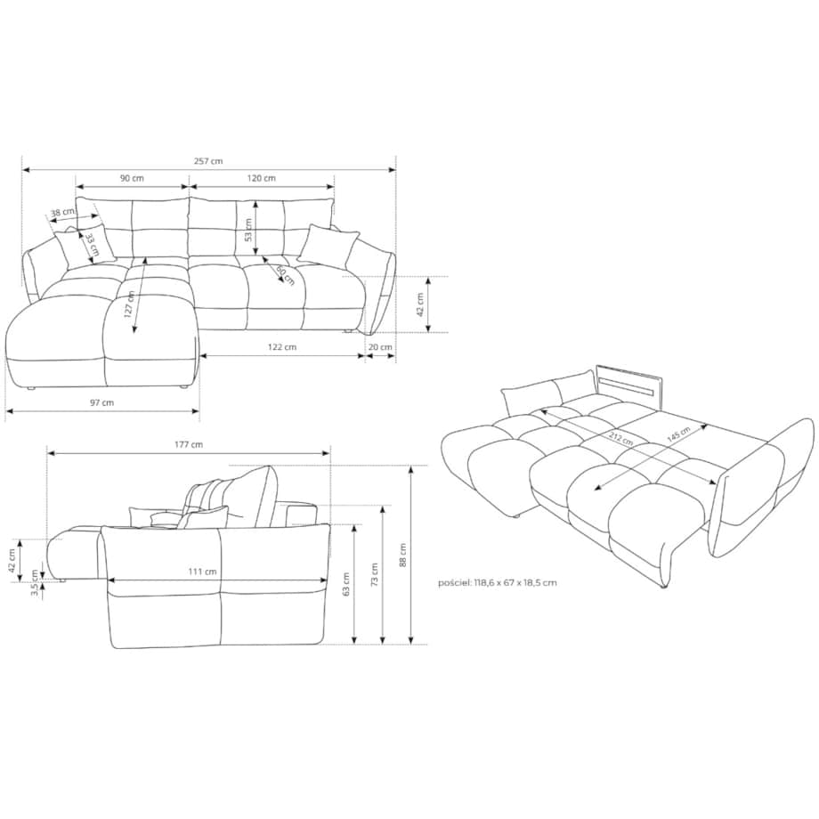 Narożnik z funkcją spania do salonu BOSE, prawostronny, caffe latte
