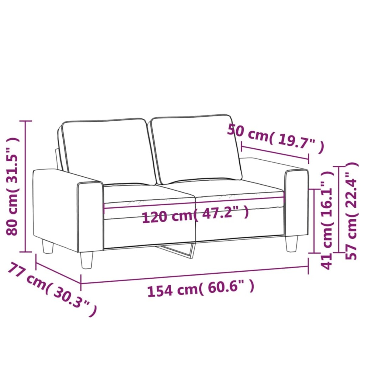 vidaXL Sofa 2-osobowa, jasnoszara, 120 cm, tapicerowana mikrofibrą