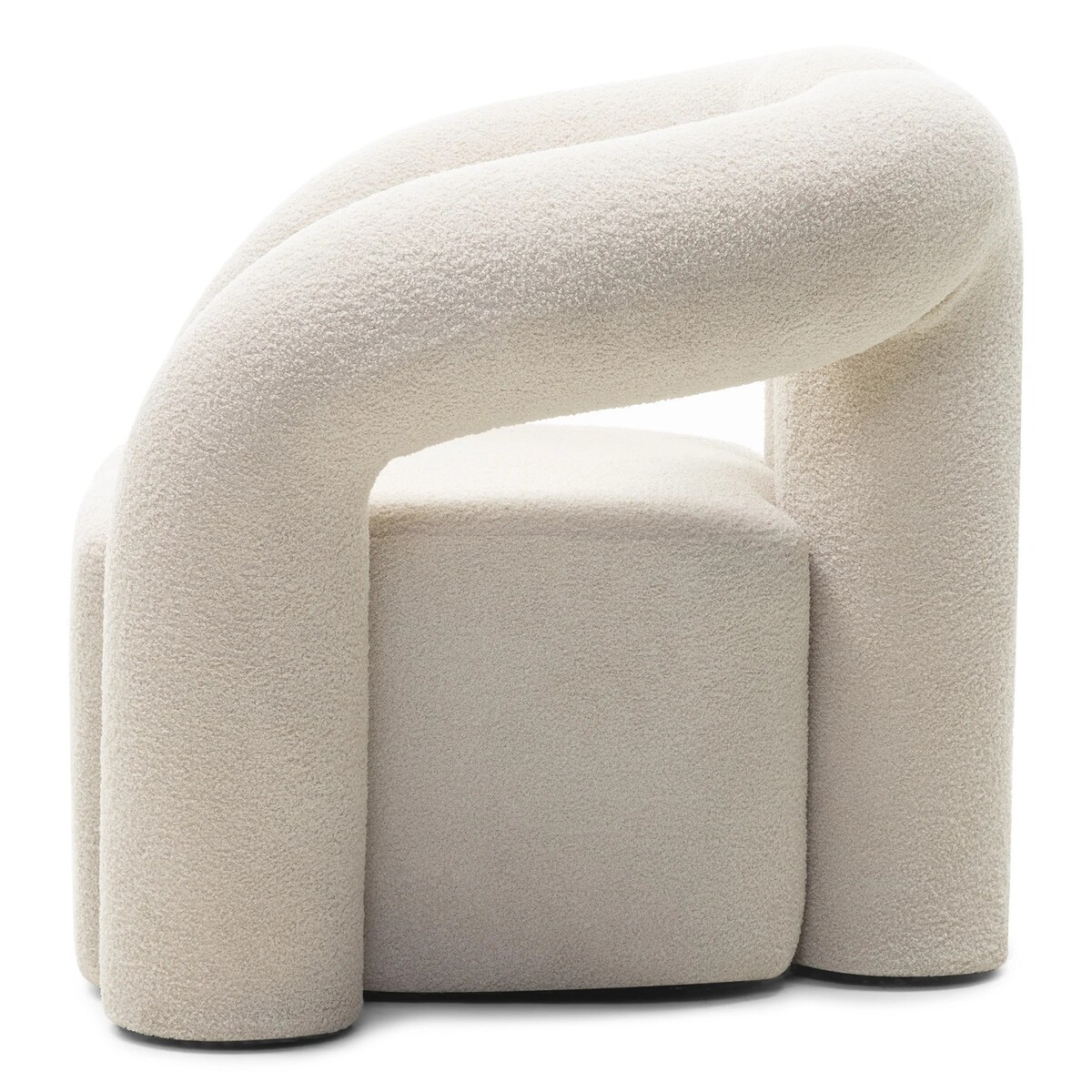 Fotel tapicerowany, biały, bouclé, obłe kształty Merra