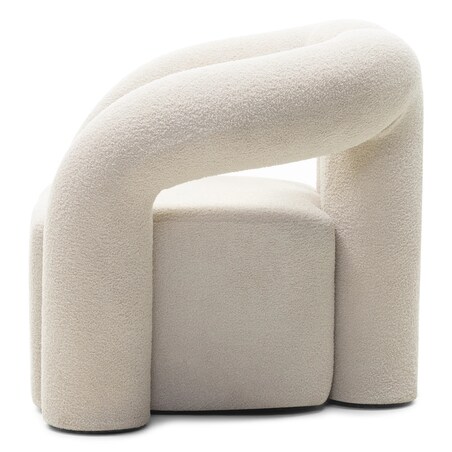 Fotel tapicerowany, biały, bouclé, obłe kształty Merra