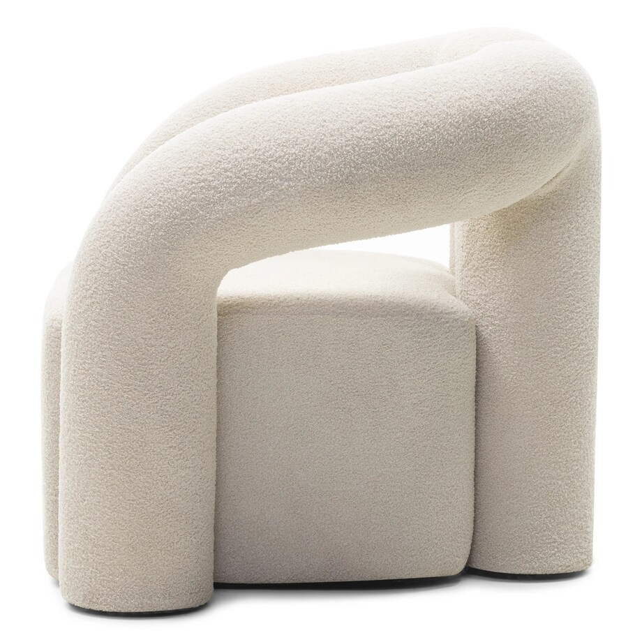 Fotel tapicerowany, biały, bouclé, obłe kształty Merra