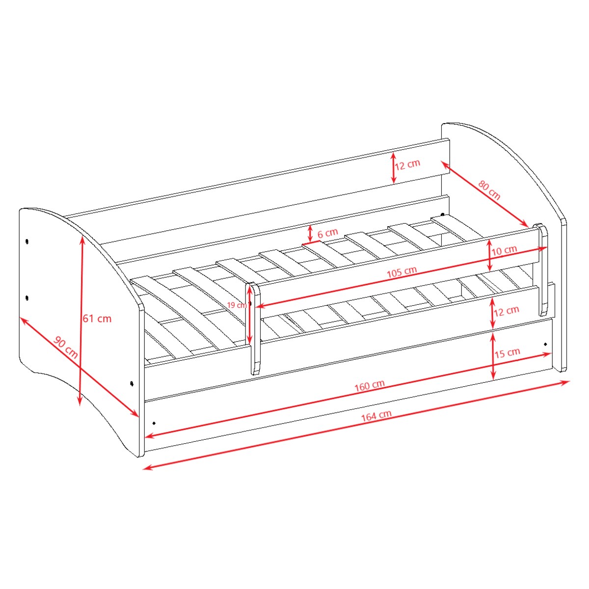 Łóżko babydreams białe bez wzoru z szufladą materac 160/80
