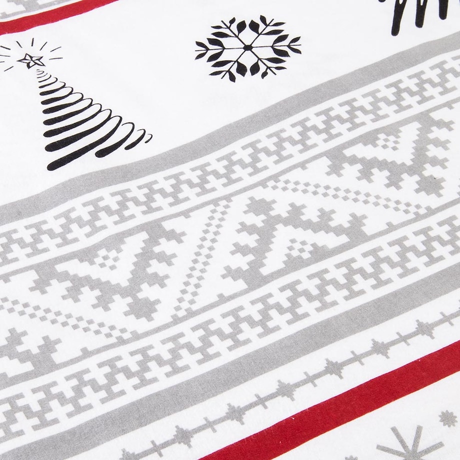 Pościel flanelowa 140x200 Selvia biała w choinki i chatki, Flanelove