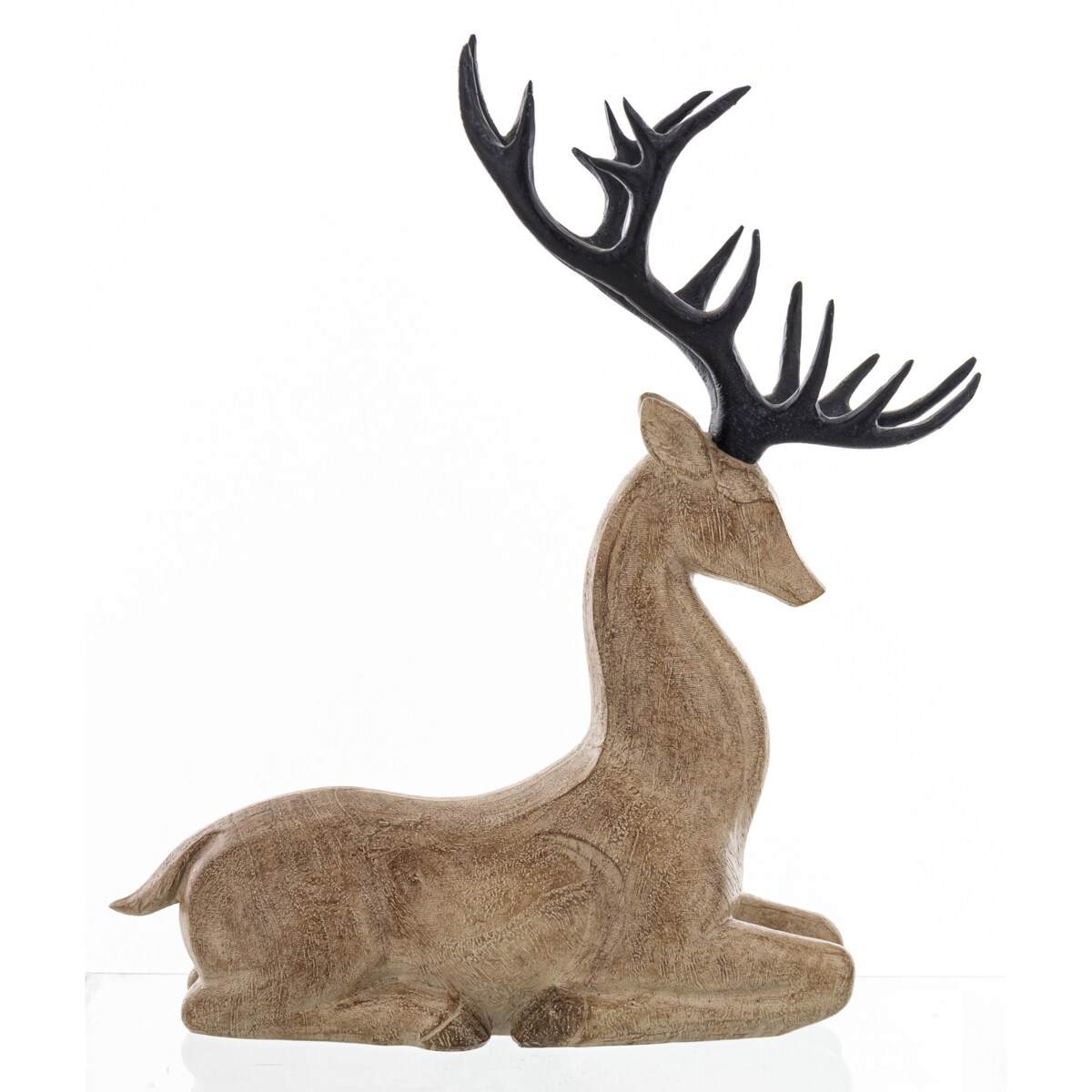 Figurka - leżący renifer 33,5x29x12,5 cm brązowy z czarnym porożem