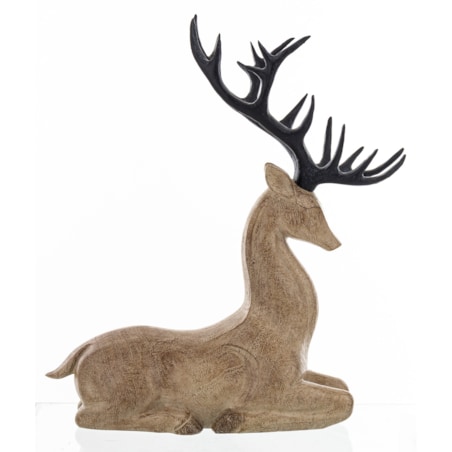 Figurka - leżący renifer 33,5x29x12,5 cm brązowy z czarnym porożem