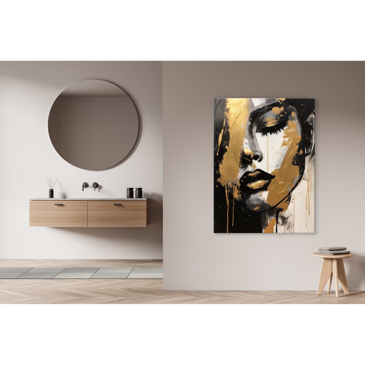 Obraz Do Salonu ZŁOTY Portret Kobieca Twarz Styl Glamour Abstrakcja 80x120cm
