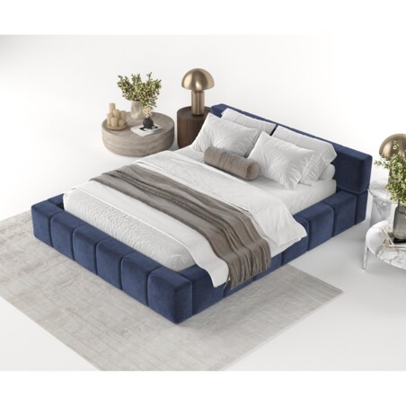 Łóżko tapicerowane MILOS 160x200 z pojemnikiem, Granatowy, tkanina Terra NW 79