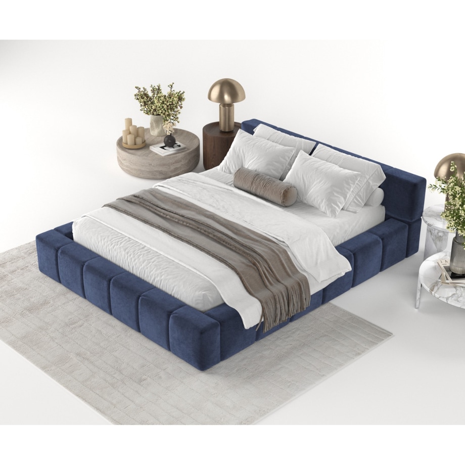 Łóżko tapicerowane MILOS 160x200 z pojemnikiem, Granatowy, tkanina Terra NW 79