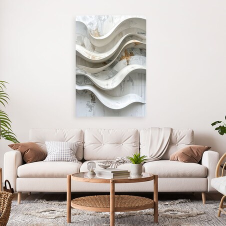 Obraz do salonu loftu biura, Abstrakcja geometryczna biała w stylu glamour z falami 80x120 cm