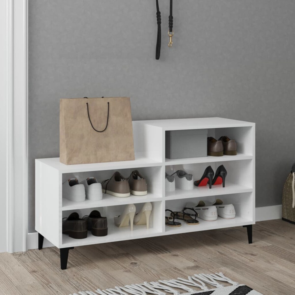 vidaXL Szafka na buty, wysoki połysk, biała, 102x36x60 cm