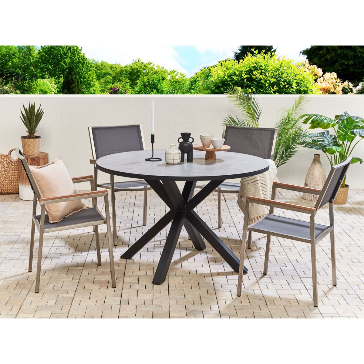 Stół ogrodowy okrągły ⌀120 cm szary z czarnym MALETTO