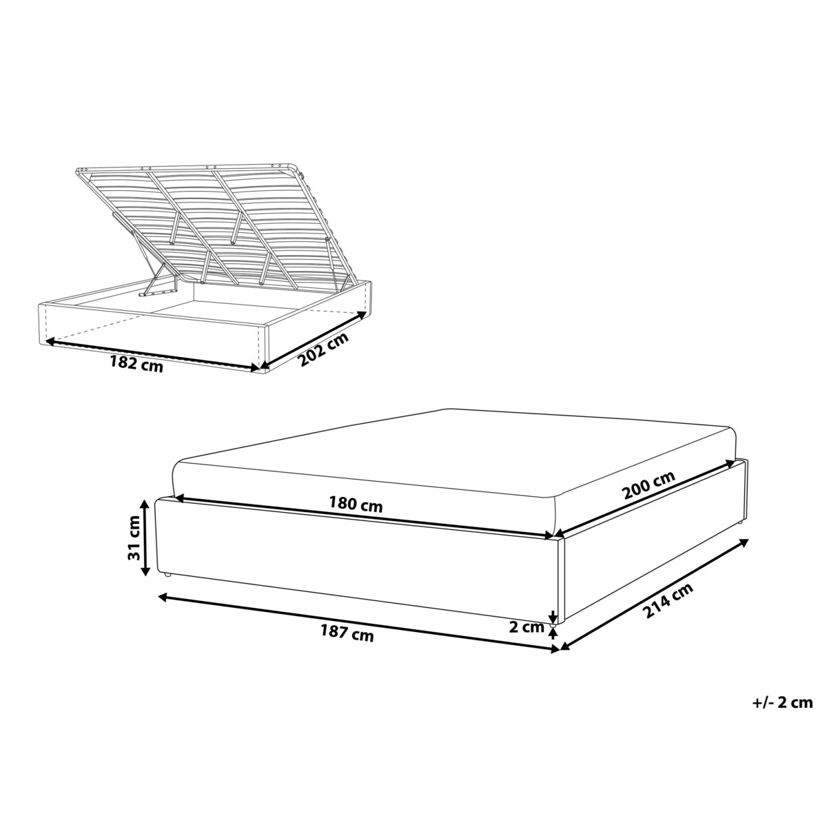 Łóżko z pojemnikiem tapicerowane 180 x 200 cm jasnobeżowe DINAN