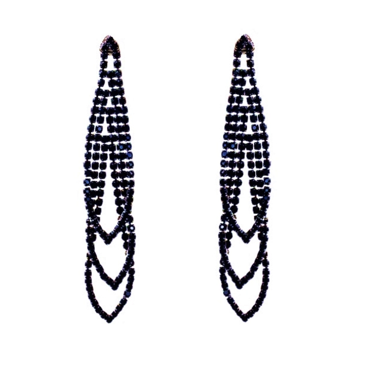 Długie kolczyki grafitowe granatowe cyrkonie drobne błyszczące na imprezę