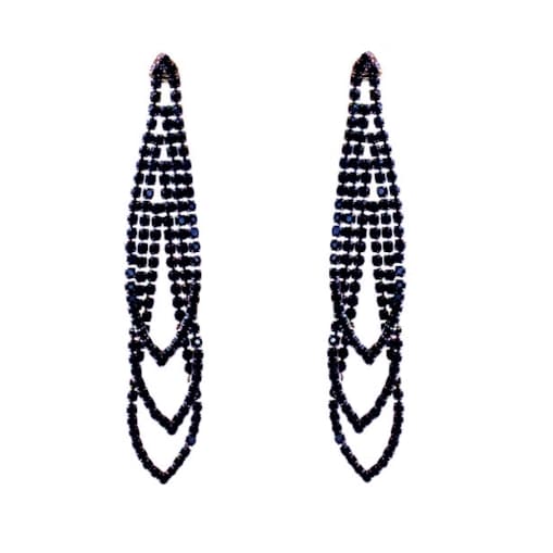 Długie kolczyki grafitowe granatowe cyrkonie drobne błyszczące na imprezę