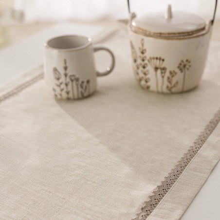 Bieżnik z koronką 40x160 cm 40x160 naturalny len