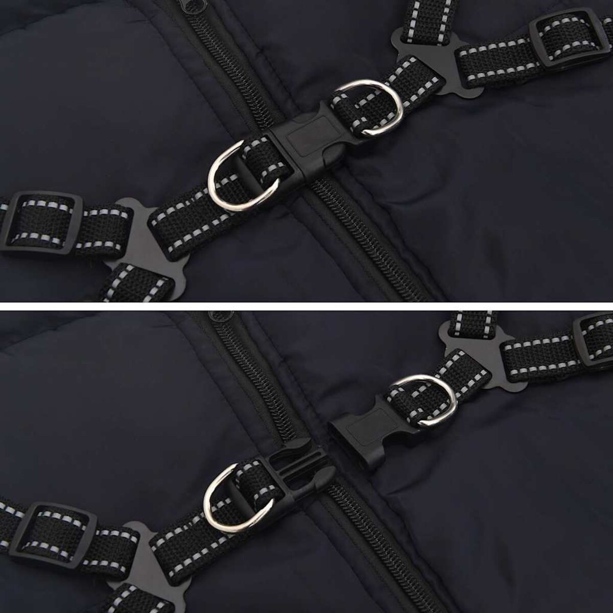 vidaXL Płaszcz dla psa z szelkami, wodoodporny, granatowy, L48