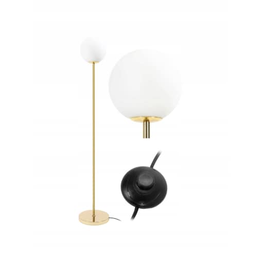 Lampa Stojąca Podłogowa Złota Biały Klosz
