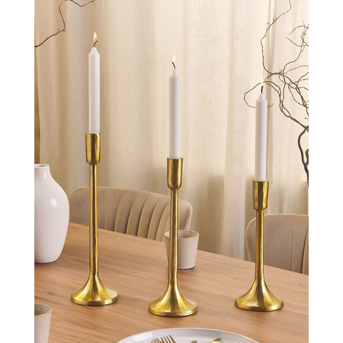 Zestaw 3 świeczników metalowy złoty ZIMBABWE