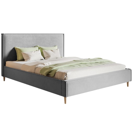 Łóżko sypialniane 160x200 LUXO 8, drewniane nogi, tkanina welur - szare