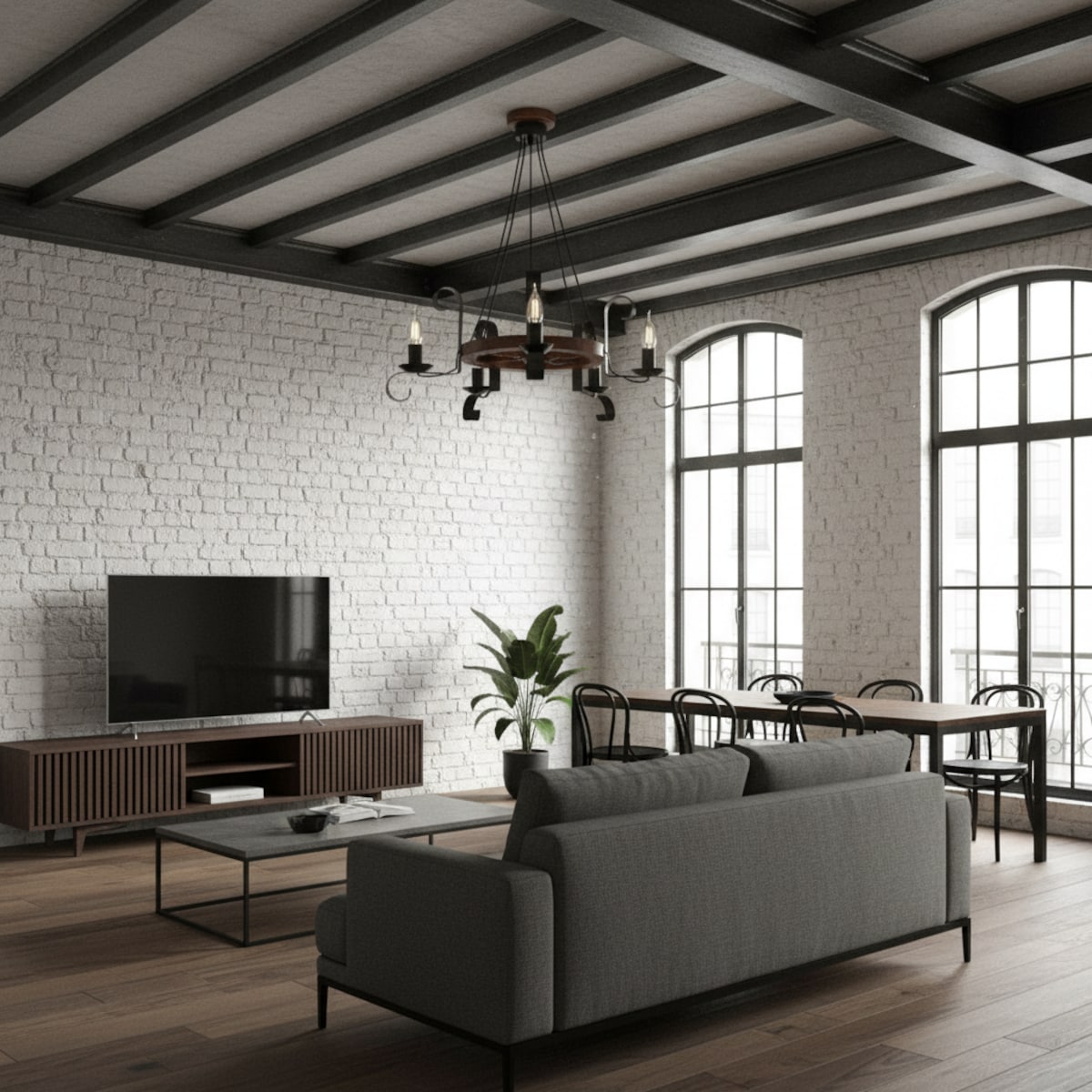 drewniana lampa wisząca 5 punktowa edylit loft retro