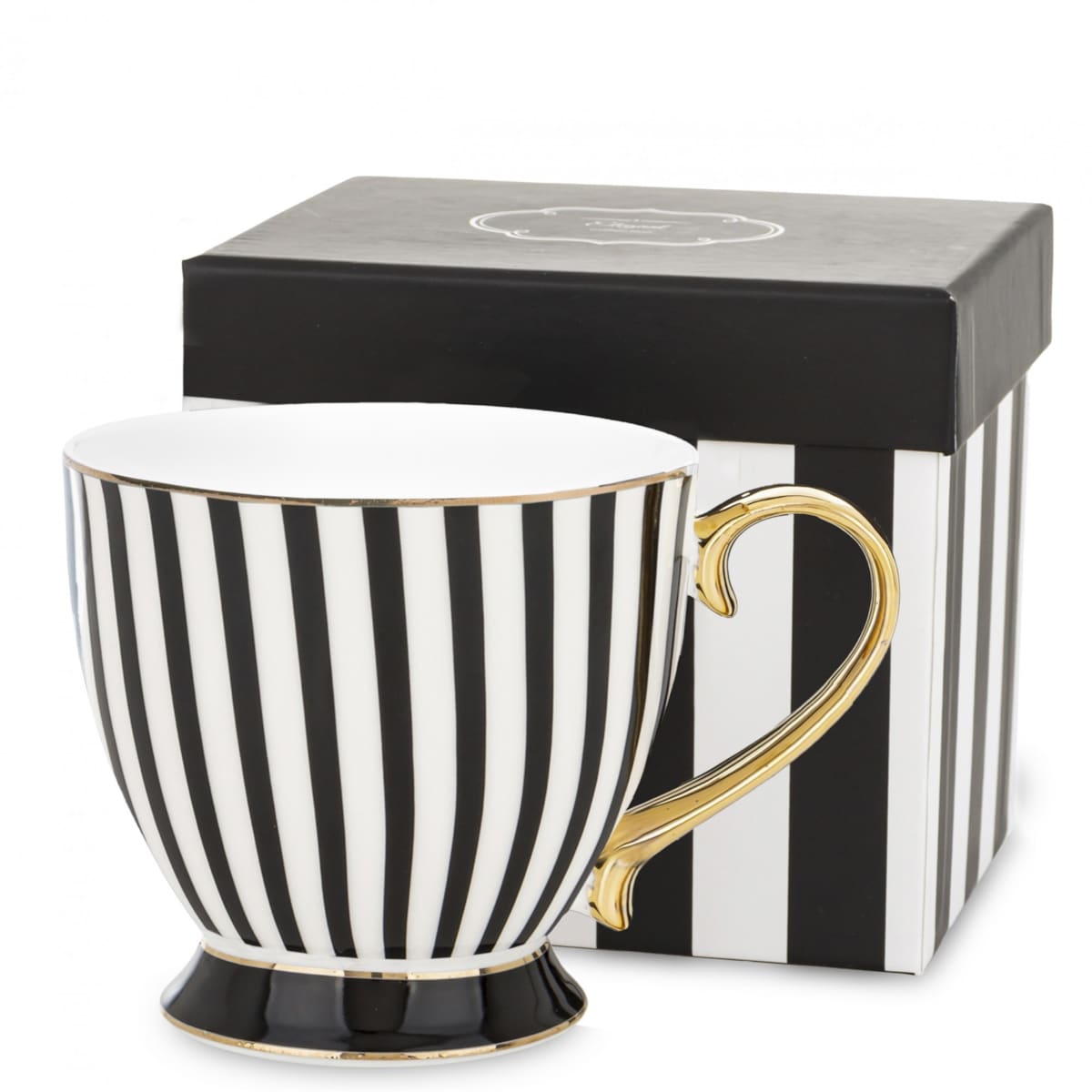 Kubek-filiżanka porcelanowy w paski w pudełku 450 ml TASSA - czarny
