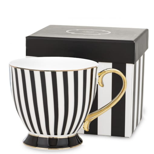 Kubek-filiżanka porcelanowy w paski w pudełku 450 ml TASSA - czarny