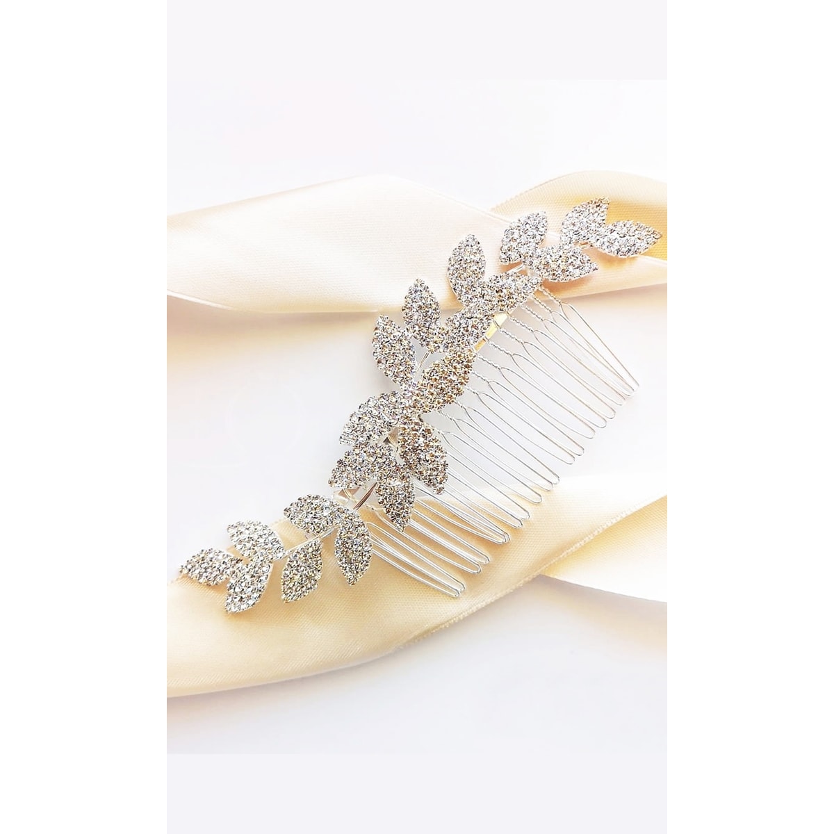 Grzebyk ślubny srebrny z listkami