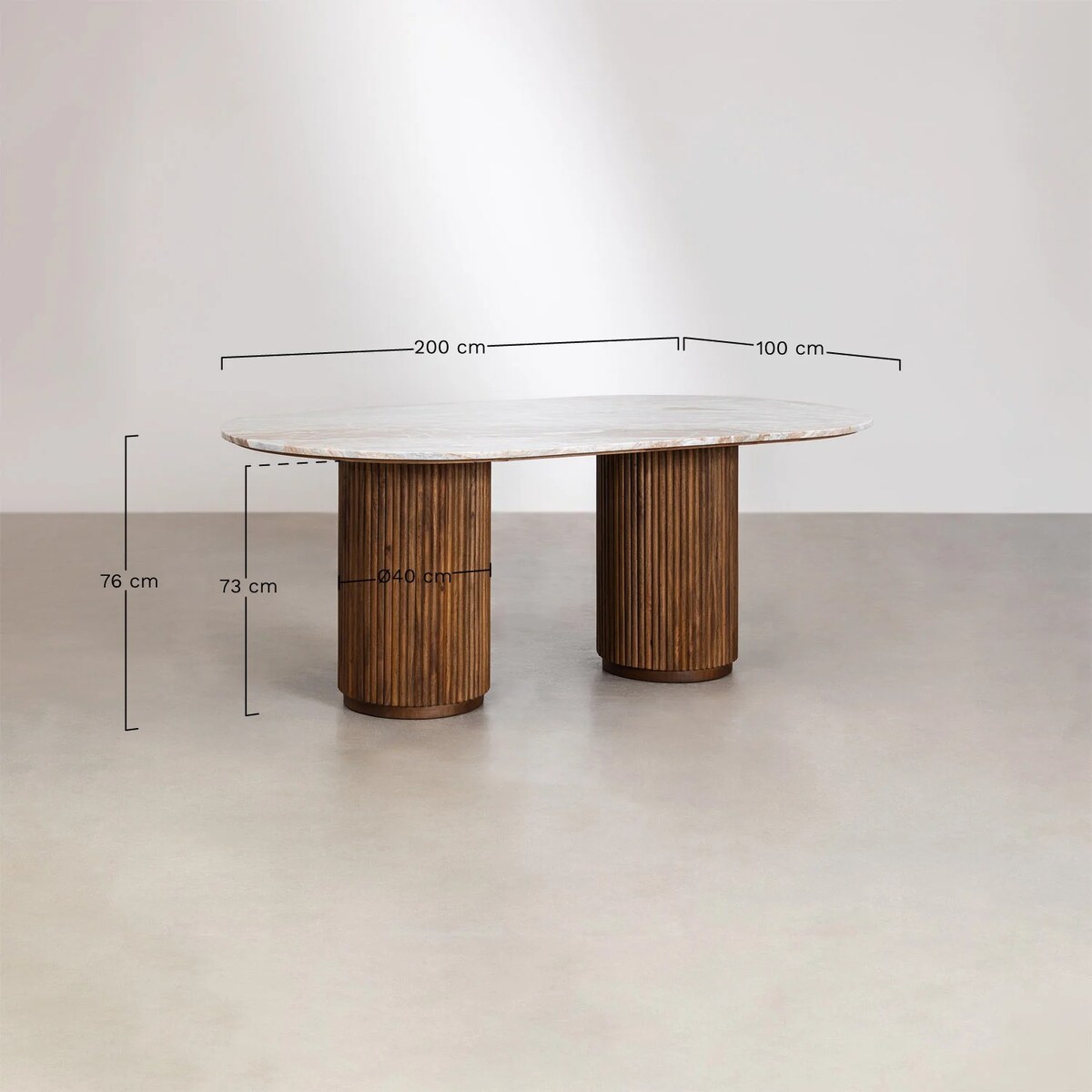 Owalny stół jadalniany 200x100 cm z marmuru i drewna mango Giselda