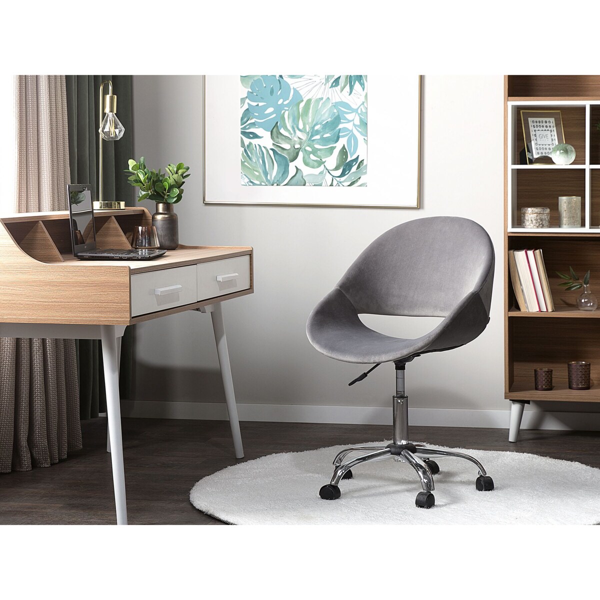 Krzesło biurowe regulowane welurowe szare SELMA