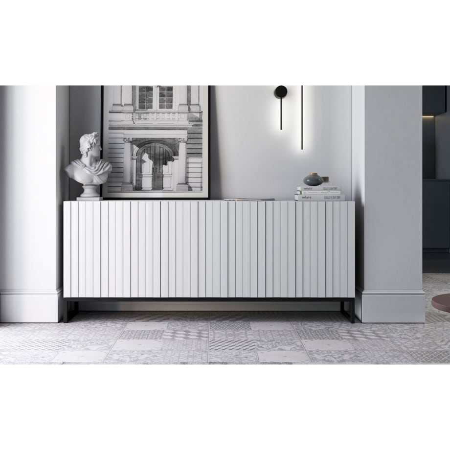 Nowoczesna Szafka RTV Loft Biały Mat Komoda RTV Glamour 168 cm Czarna Rama Loft