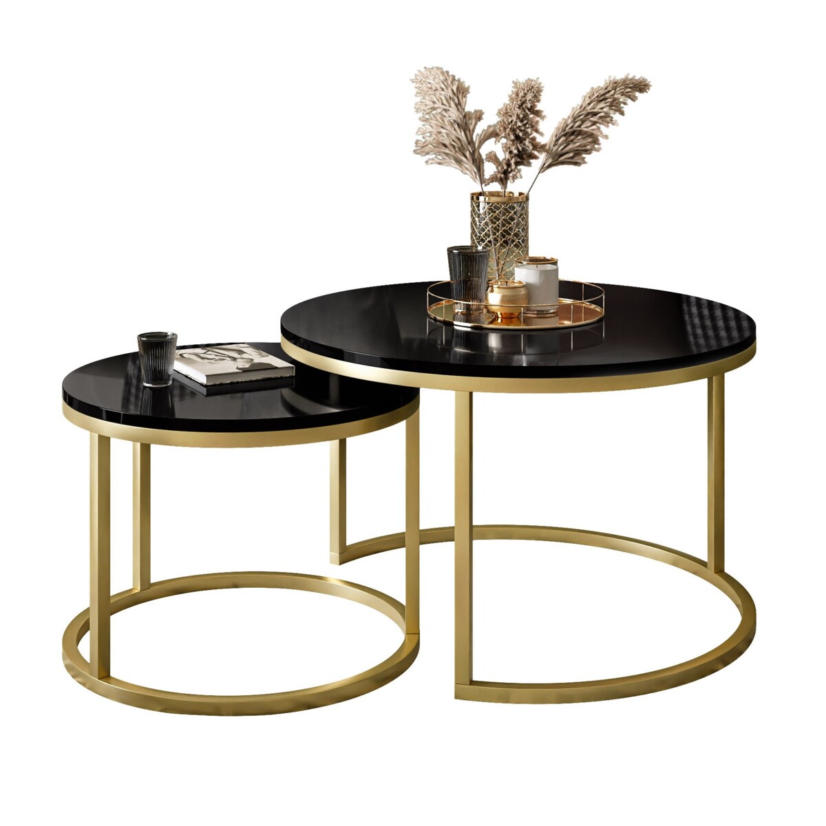 Okrągły stolik kawowy CIRI 2w1 złoty mat czarny połysk