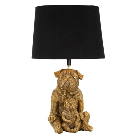Lampa stołowa Dog, kolor złoty i czarny, żywica syntetyczna, żelazo i tkanina, 26 x 26 x 43,8 cm, 1 x E27, max. 40 W, motyw: pies, Mauro Ferretti