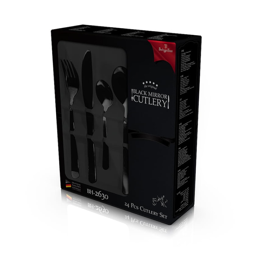 Komplet sztućców 24 elementy dla 6 osób Połysk sztućce czarne BERLINGER HAUS Black Mirror