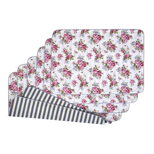 Dwustronne podkładki z motywem kwiatowym i eleganckich pasów Rose Garden & Stripes – komplet 6 szt.
