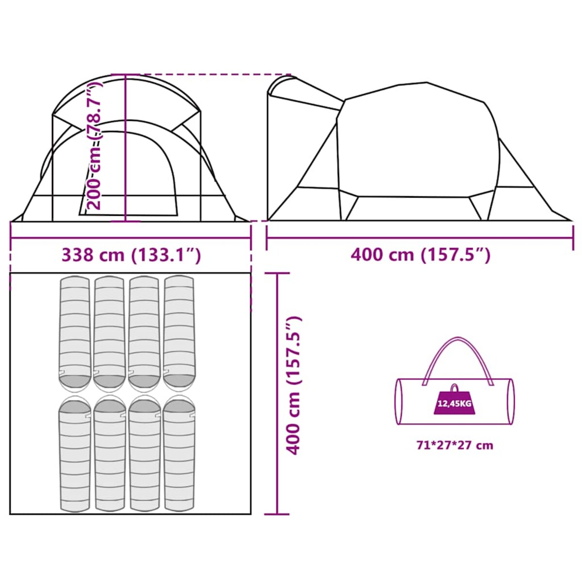 vidaXL Namiot rodzinny, tunelowy, 8-os., niebieski, wodoszczelny