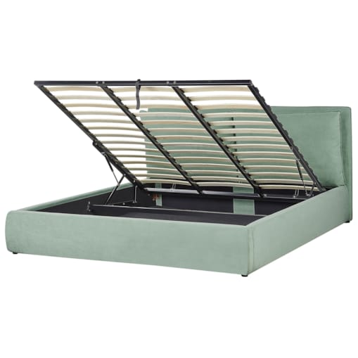 Łóżko z pojemnikiem welurowe 180 x 200 cm zielone BAJONNA