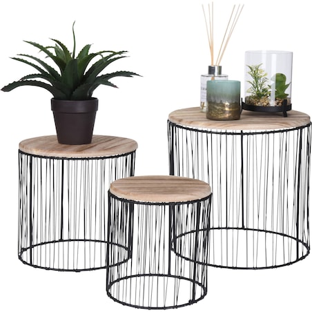 Stojaki na kwiaty doniczkowe i dekoracje - zestaw 3 sztuk, okrągłe, drewniany blat