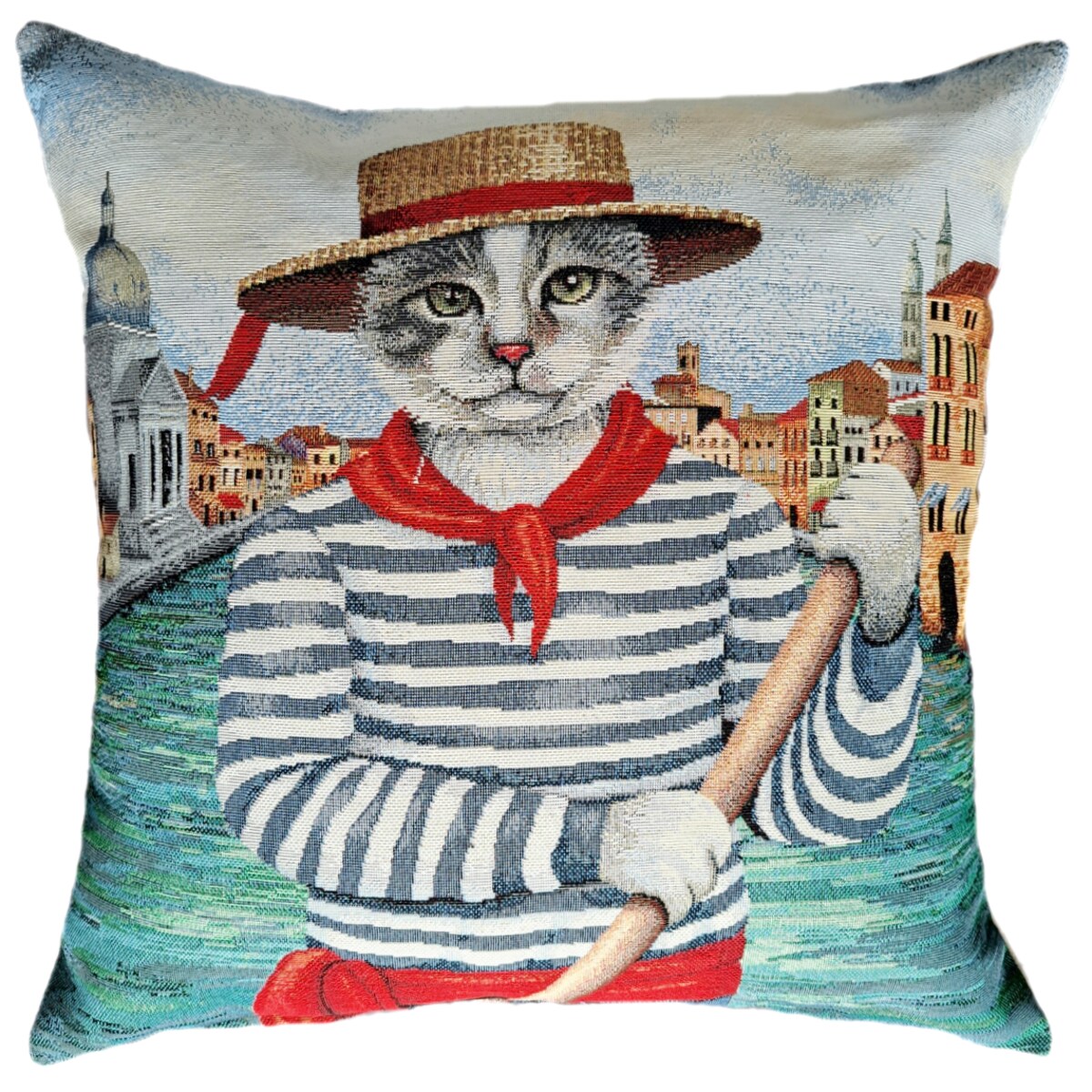 Poszewka Na Poduszkę Jasiek 45X45 Cm Żakardowa Dekoracyjna Ozobna Kot Gondolier