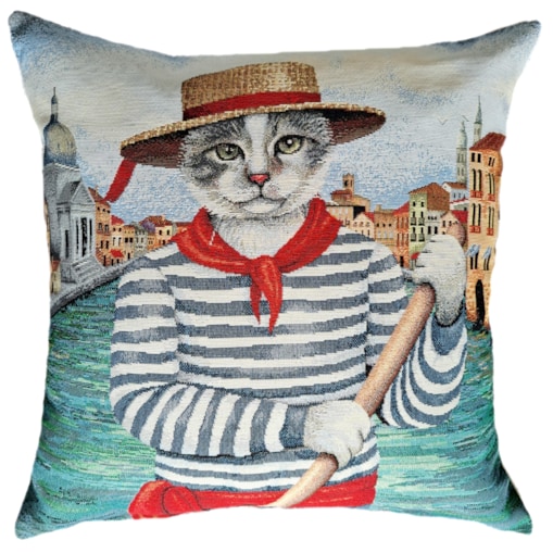 Poszewka Na Poduszkę Jasiek 45X45 Cm Żakardowa Dekoracyjna Ozobna Kot Gondolier
